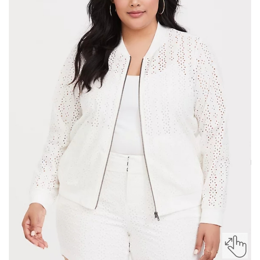 Torrid 0 White Eyelet Bomber jacket